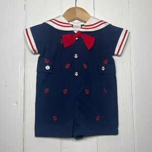 STARTING OUT NWOT Boys Navy Nautical Sailor Embroidered Anchor Romper
